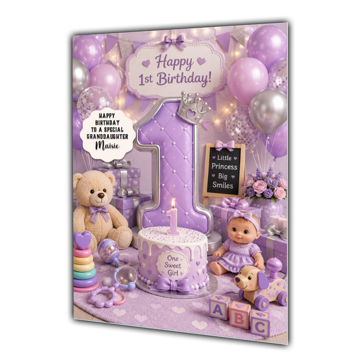1st Birthday Card Girl Baby Toys Granddaughter Daughter Large A5 Size