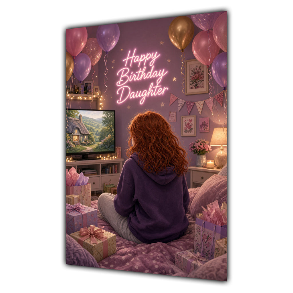 Happy Birthday Daughter Ginger Hair Pink TV Bedroom Card A5