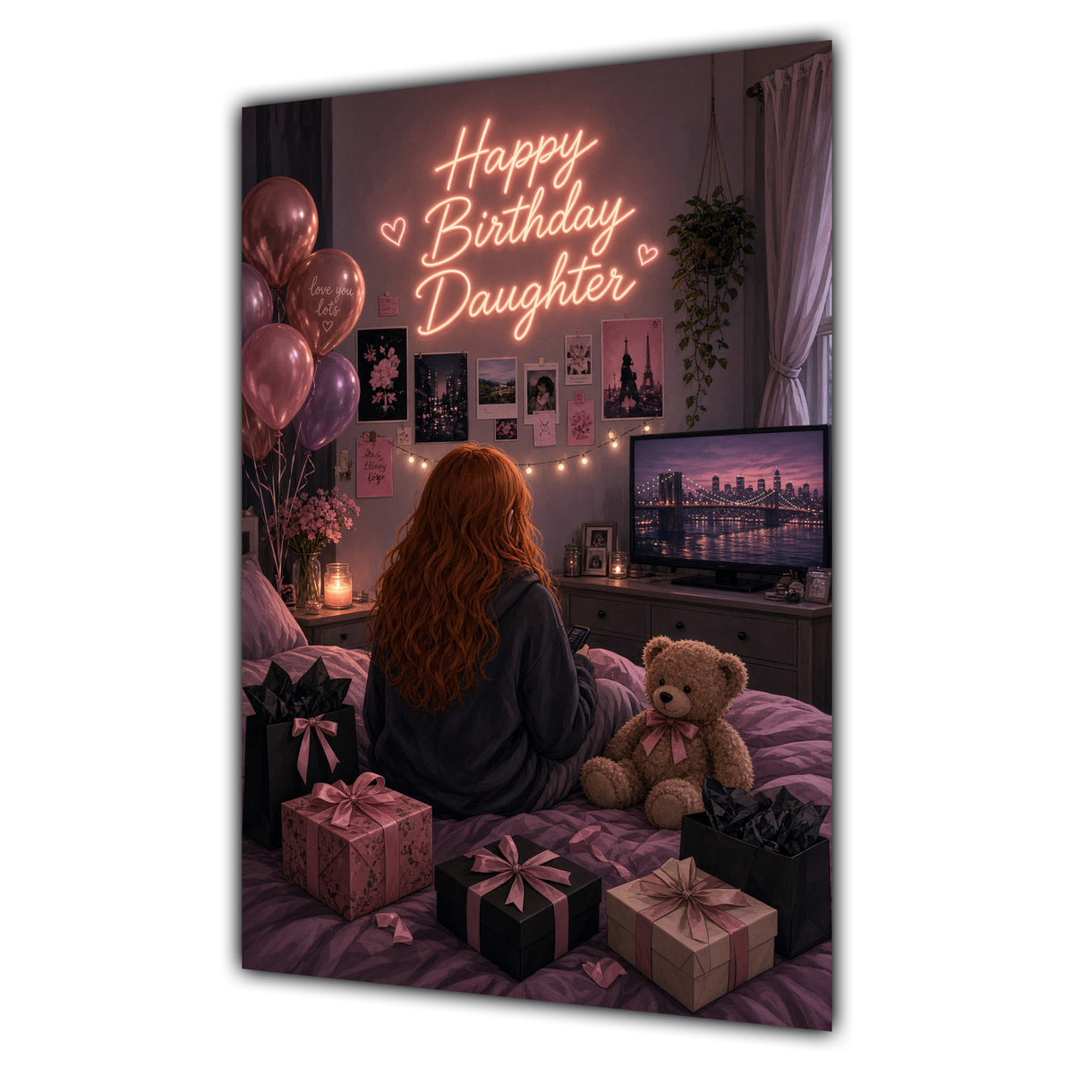 Happy Birthday Daughter Ginger Hair Pink TV Bedroom Card A5