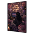 Happy Birthday Daughter Black Hair Pink TV Bedroom Card A5