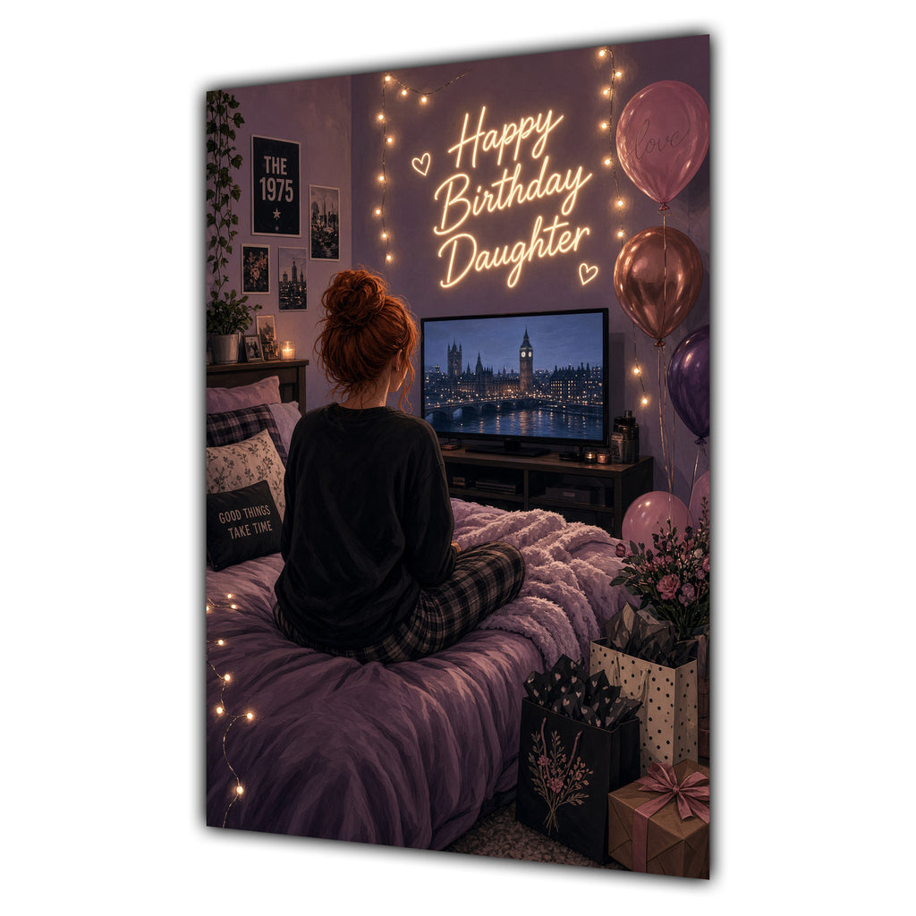 Happy Birthday Daughter Ginger Hair Pink TV Bedroom Card A5