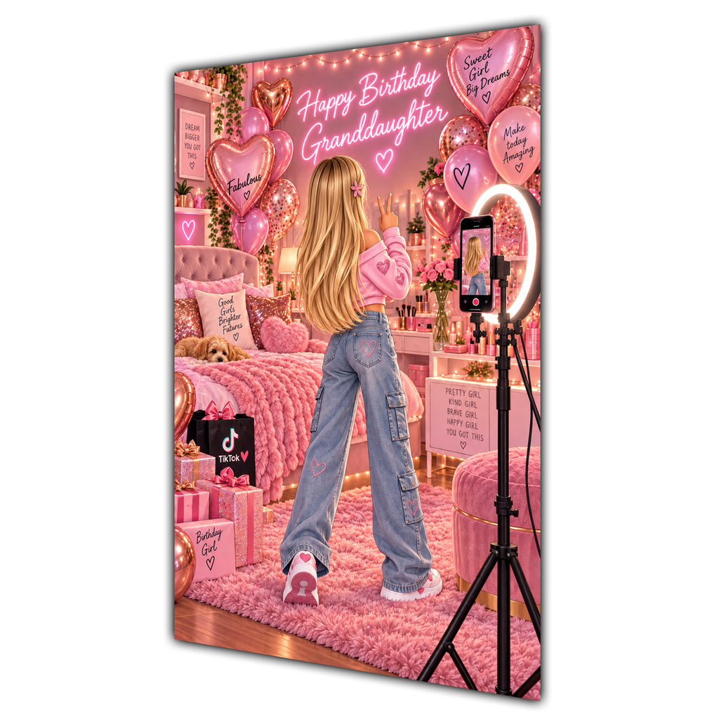 Happy Birthday Granddaughter Blonde Hair Pink Selfie Card A5
