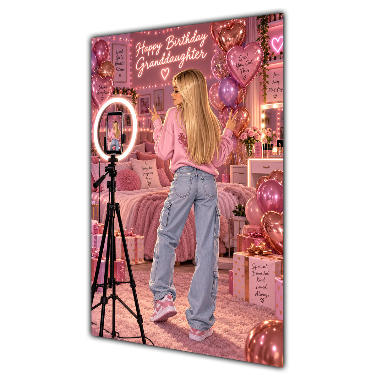 Happy Birthday Granddaughter Blonde Hair Pink Selfie Card A5