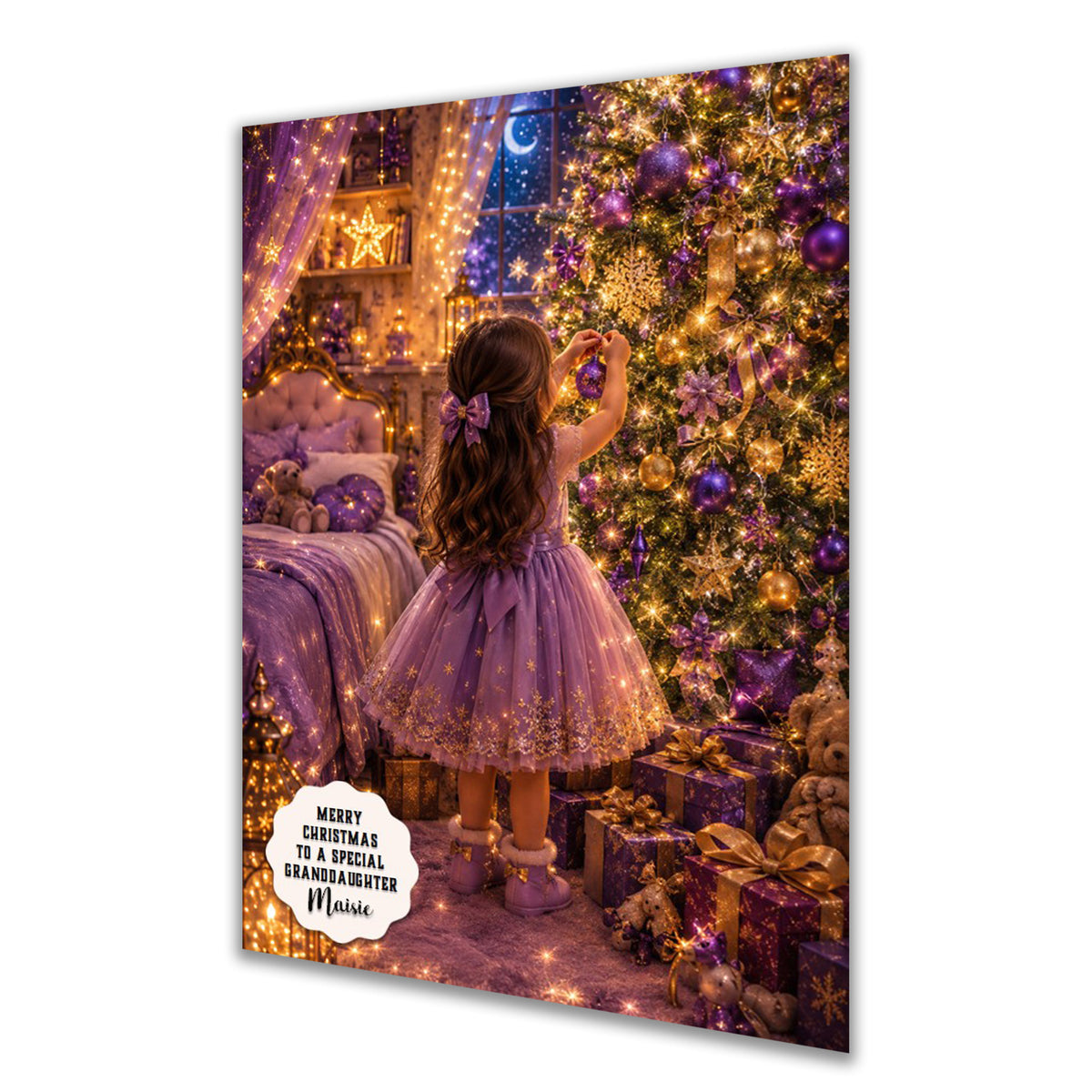 Personalised Christmas Card - Girl Decorating a Christmas Tree