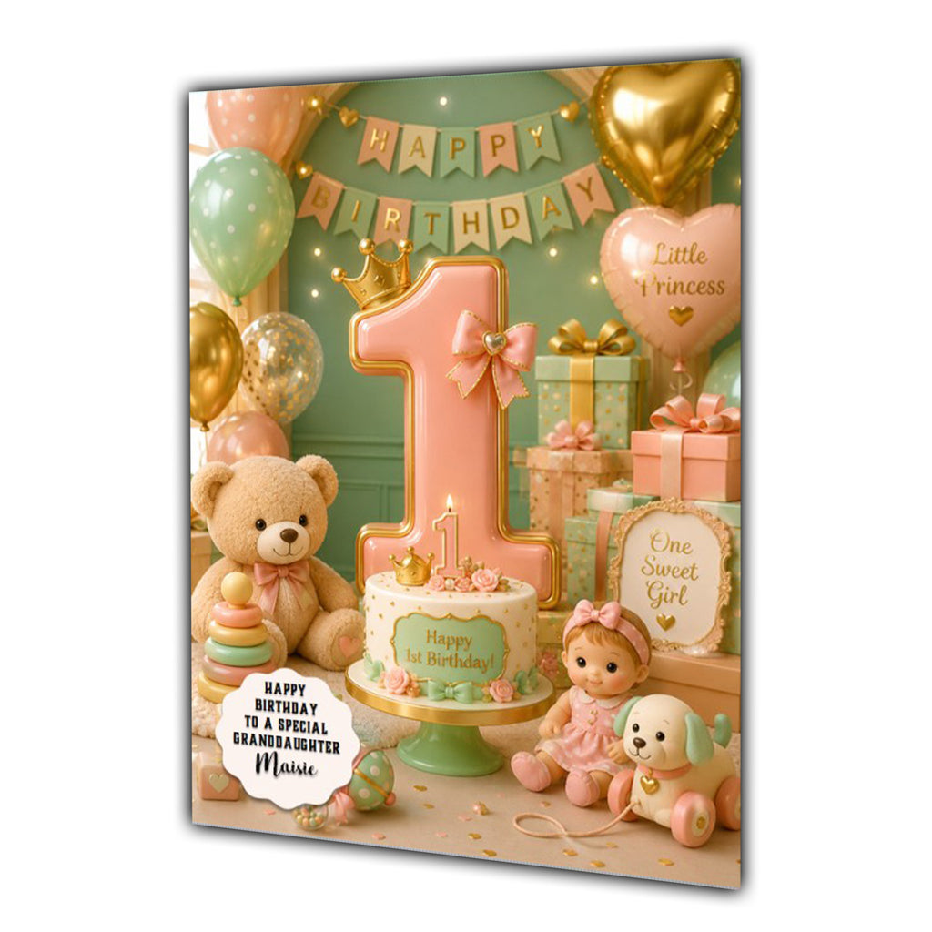 1st Birthday Card Girl Baby Toys Granddaughter Daughter Large A5 Size