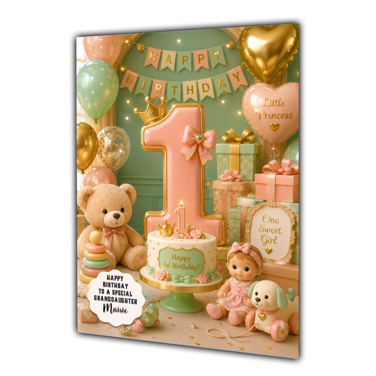 1st Birthday Card Girl Baby Toys Granddaughter Daughter Large A5 Size