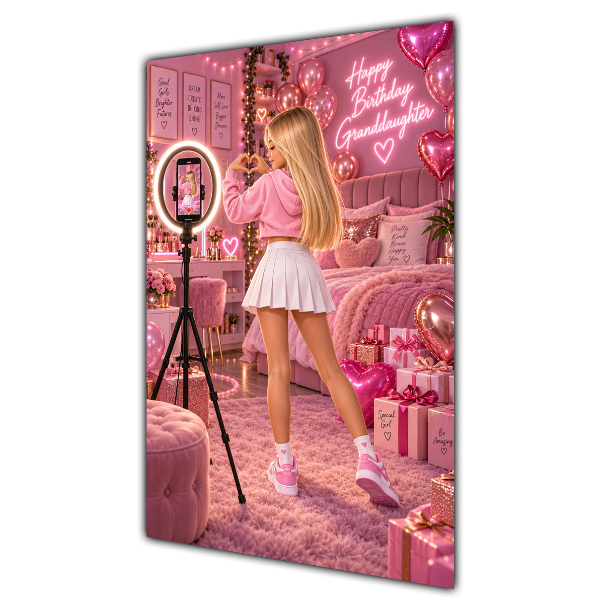 Happy Birthday Granddaughter Blonde Hair Pink Selfie Card A5