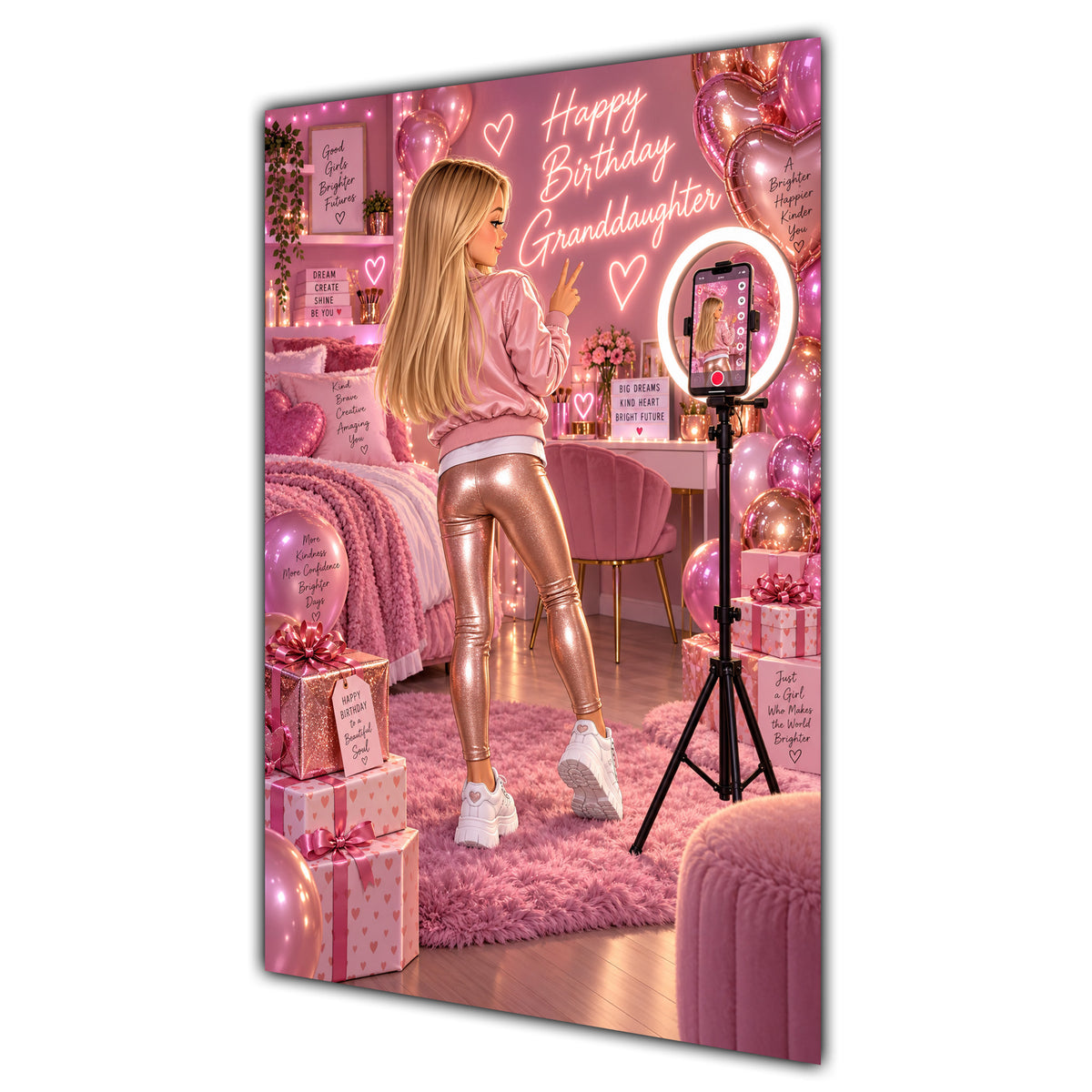 Happy Birthday Granddaughter Blonde Hair Pink Selfie Card A5