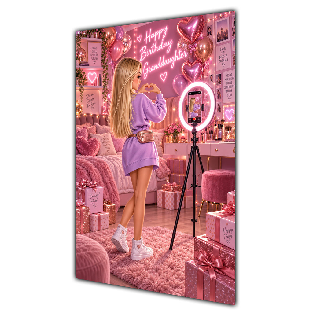 Happy Birthday Granddaughter Blonde Hair Pink Selfie Card A5