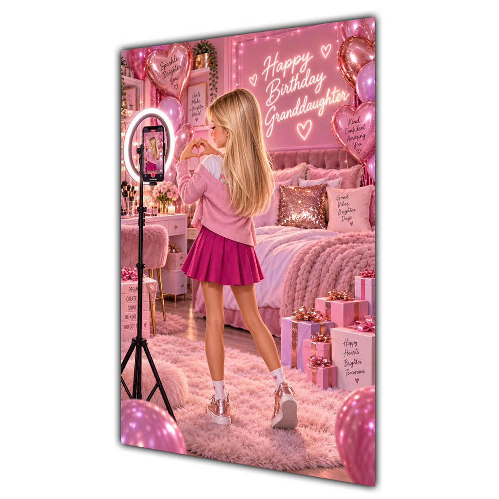 Happy Birthday Granddaughter Blonde Hair Pink Selfie Card A5