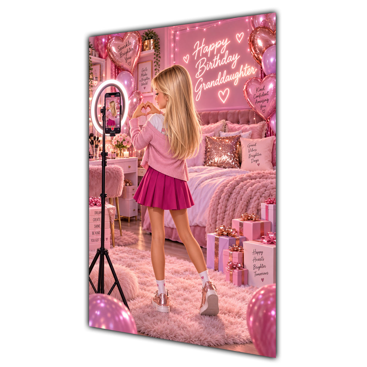 Happy Birthday Granddaughter Blonde Hair Pink Selfie Card A5