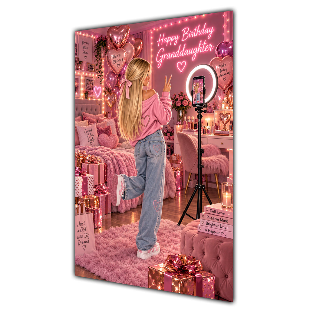 Happy Birthday Granddaughter Blonde Hair Pink Selfie Card A5