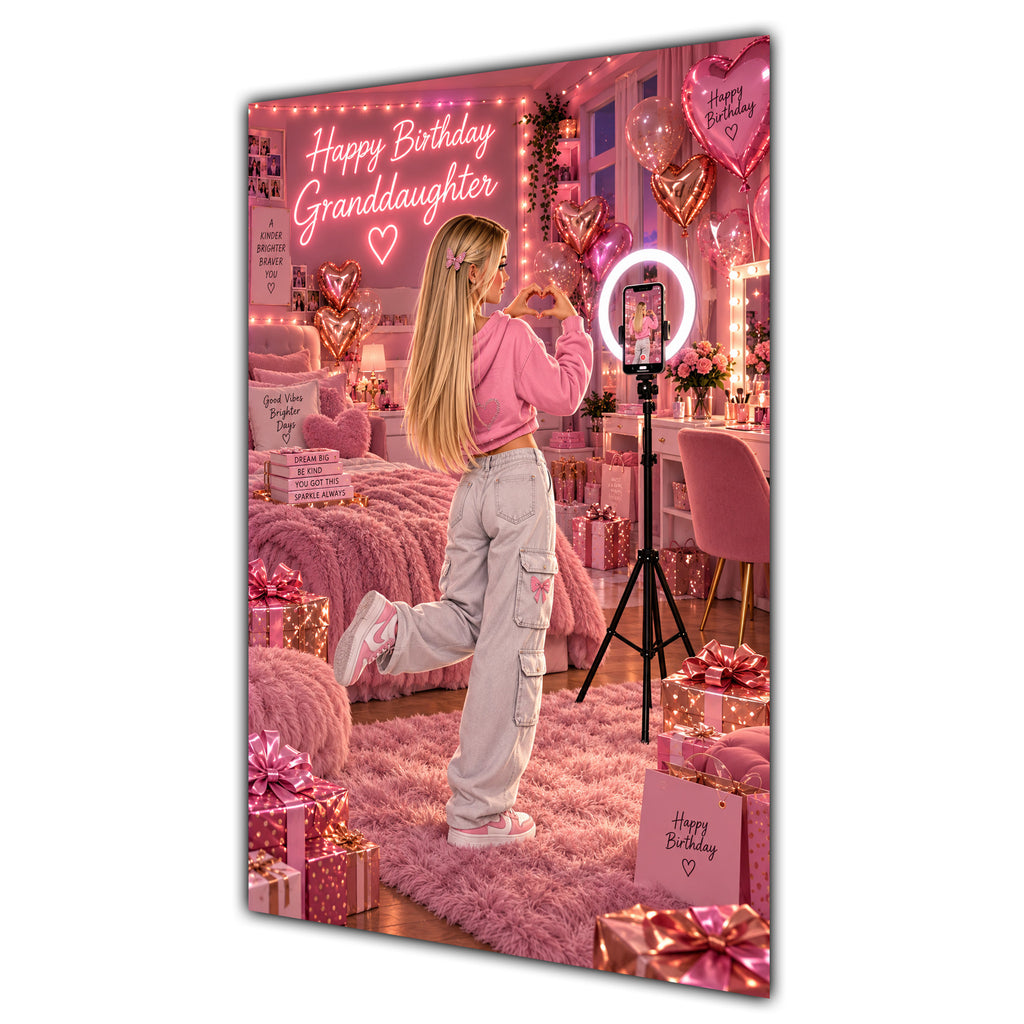 Happy Birthday Granddaughter Blonde Hair Pink Selfie Card A5