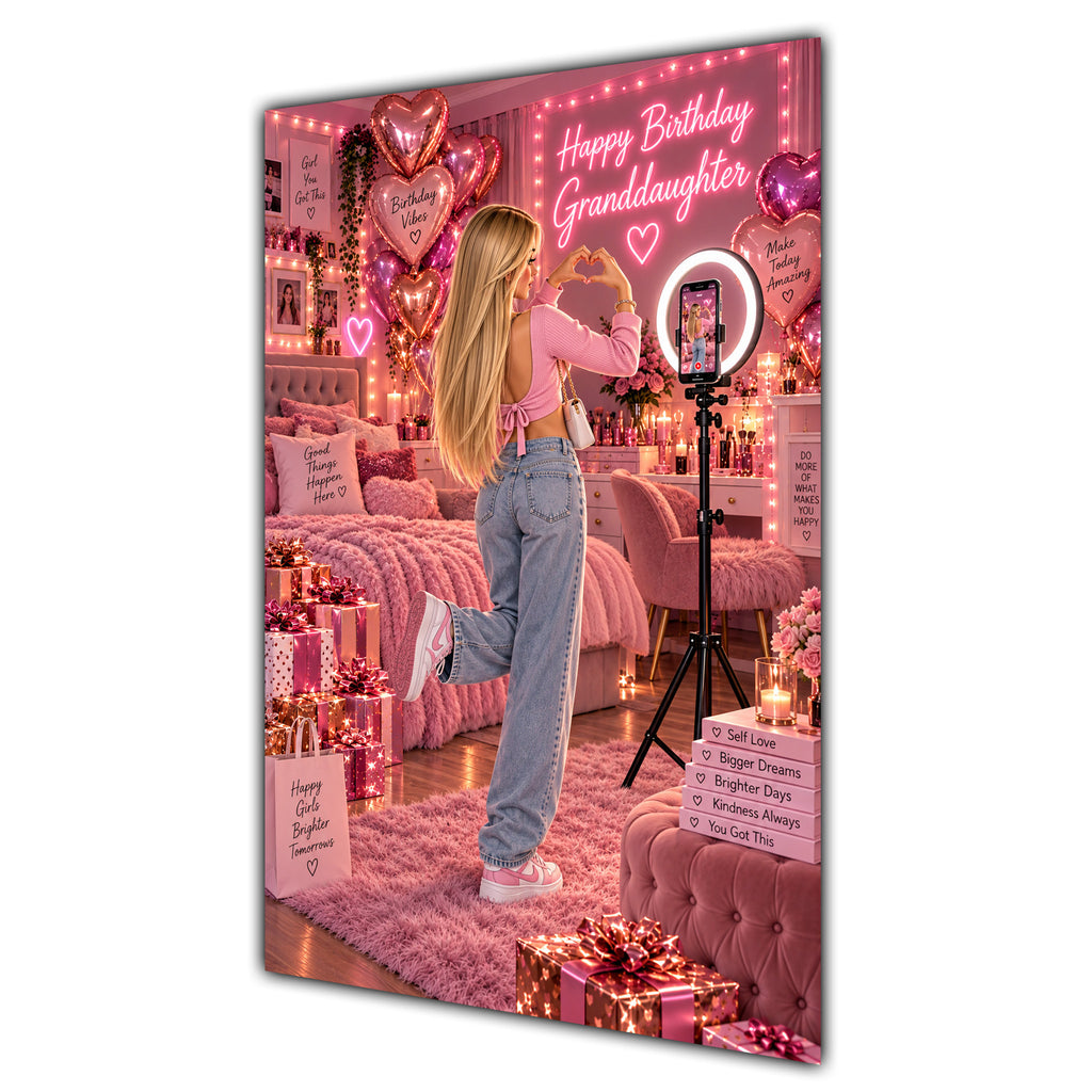 Happy Birthday Granddaughter Blonde Hair Pink Selfie Card A5