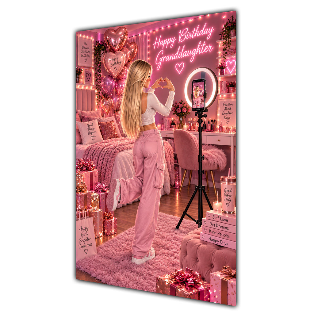 Happy Birthday Granddaughter Blonde Hair Pink Selfie Card A5