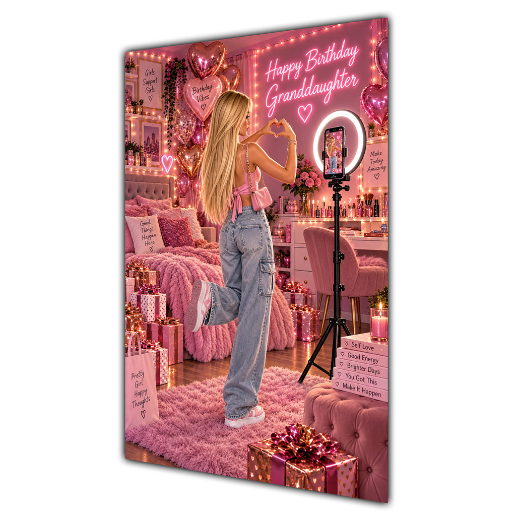 Happy Birthday Granddaughter Blonde Hair Pink Selfie Card A5