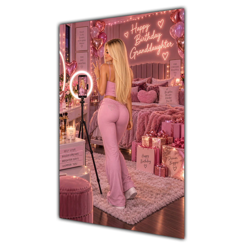 Happy Birthday Granddaughter Blonde Hair Pink Selfie Card A5