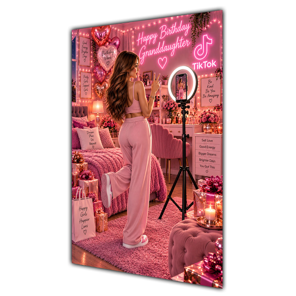 Happy Birthday Granddaughter Brown Hair Pink Selfie Card A5