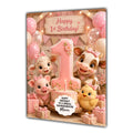 1st Birthday Card Girl Pig Cow Sheep Granddaughter Daughter Large A5 Size