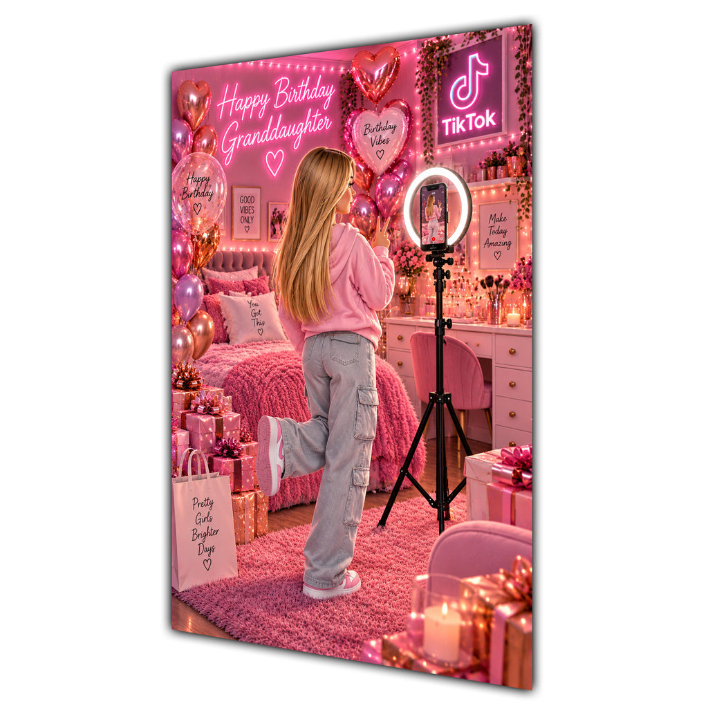 Happy Birthday Granddaughter Blonde Hair Pink Selfie Card A5
