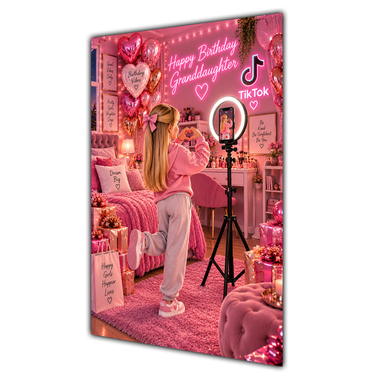 Happy Birthday Granddaughter Blonde Hair Pink Selfie Card A5
