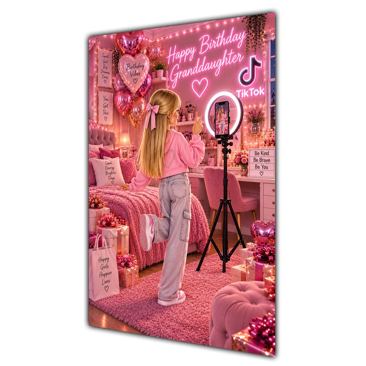 Happy Birthday Granddaughter Blonde Hair Pink Selfie Card A5