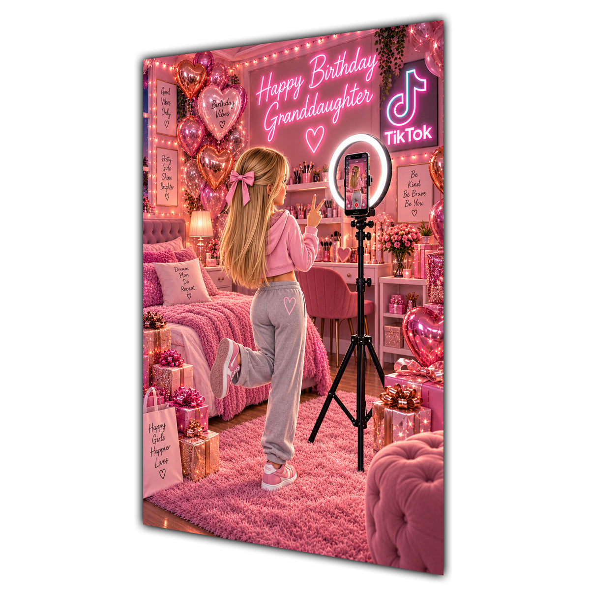 Happy Birthday Granddaughter Blonde Hair Pink Selfie Card A5