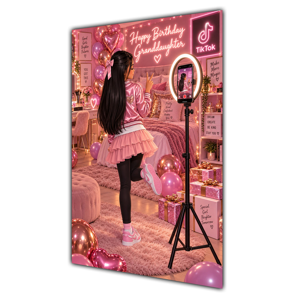 Happy Birthday Granddaughter Black Hair Pink Selfie Card A5
