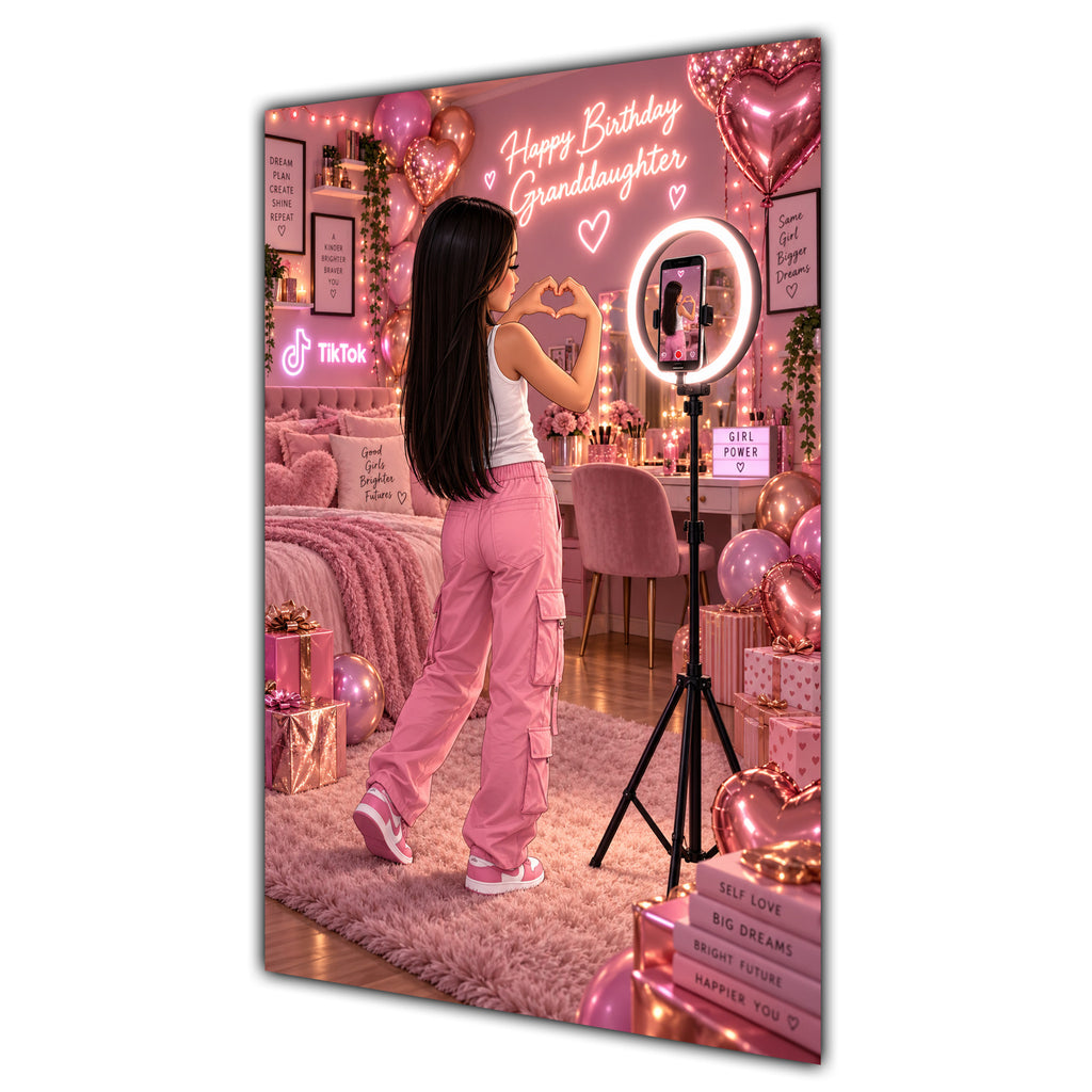 Happy Birthday Granddaughter Black Hair Pink Selfie Card A5