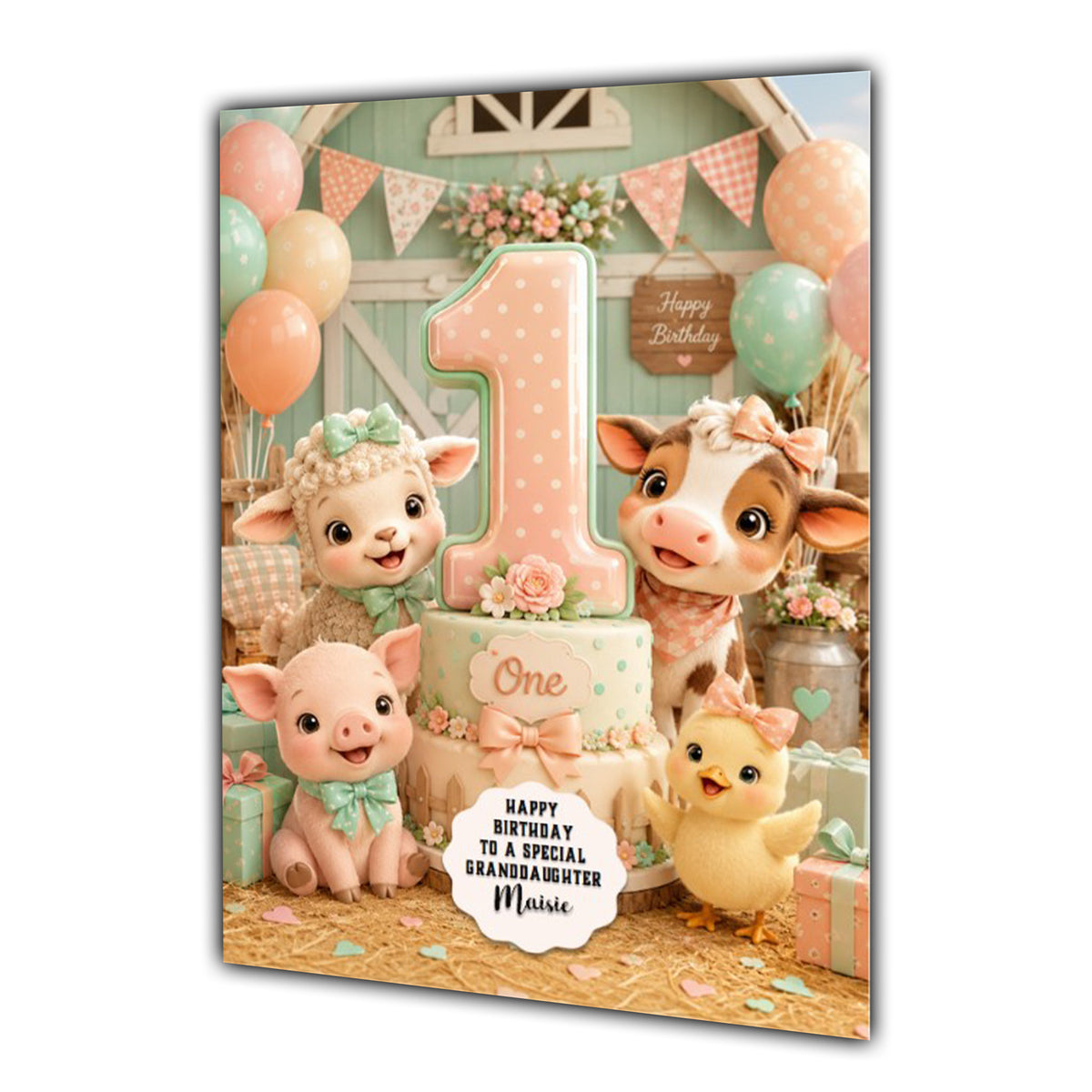 1st Birthday Card Girl Piglet Duckling Granddaughter Daughter Large A5 Size
