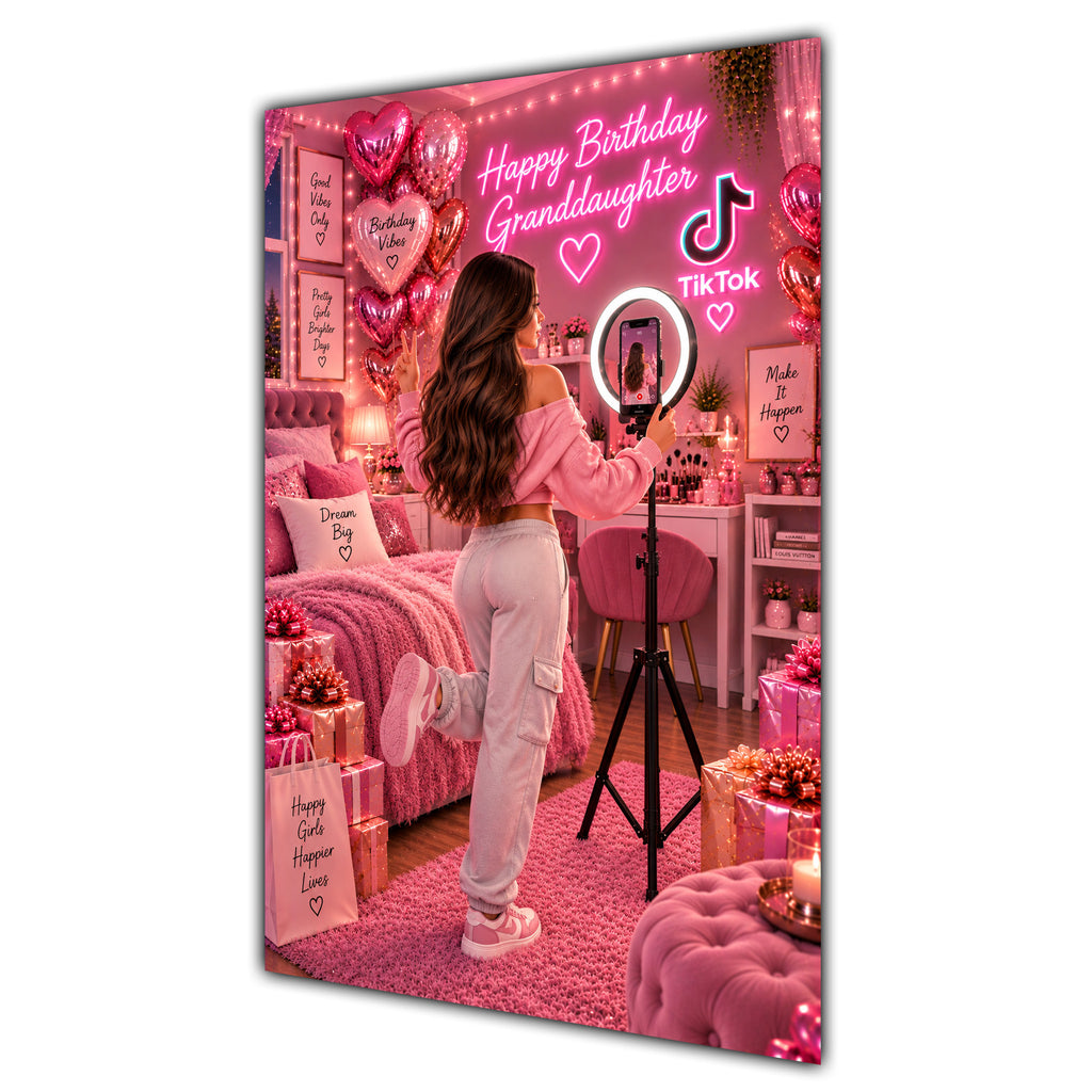 Happy Birthday Granddaughter Brown Hair Pink Selfie Card A5