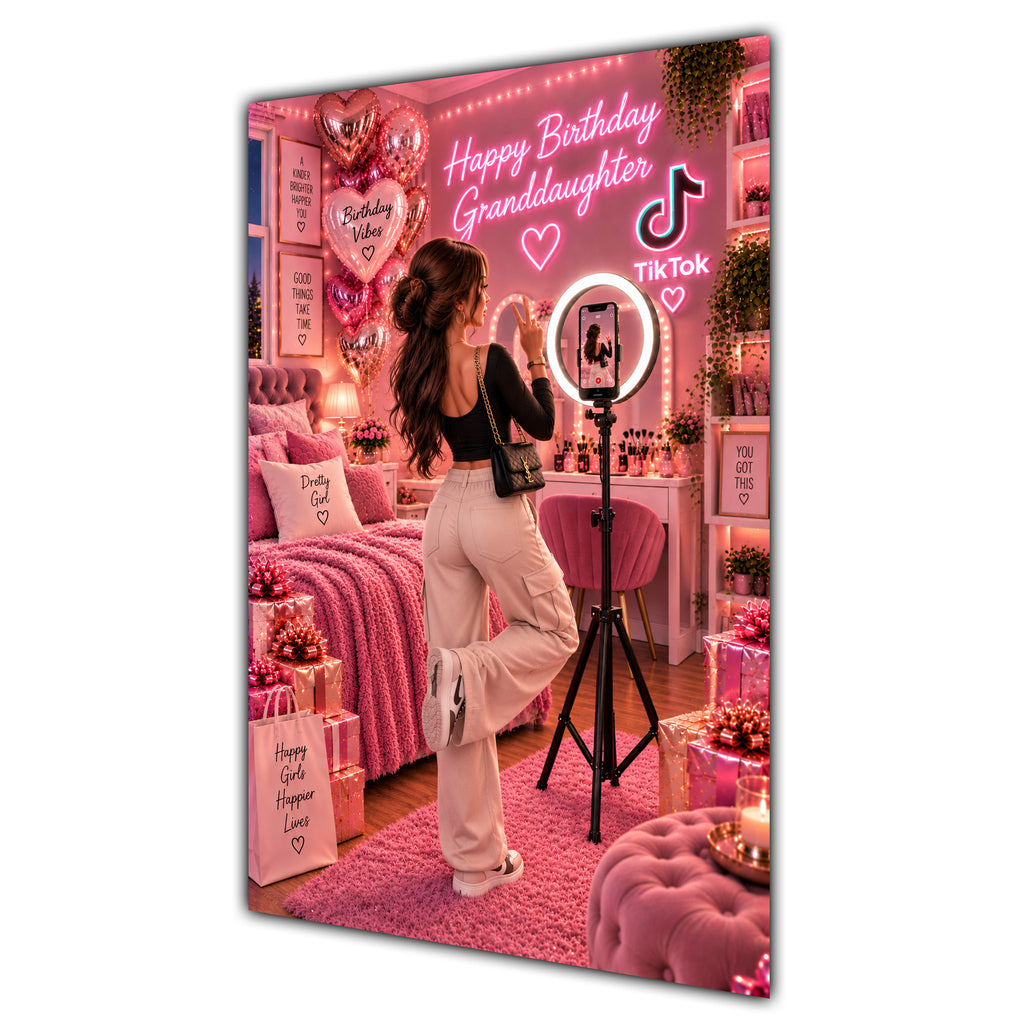Happy Birthday Granddaughter Brown Hair Pink Selfie Card A5