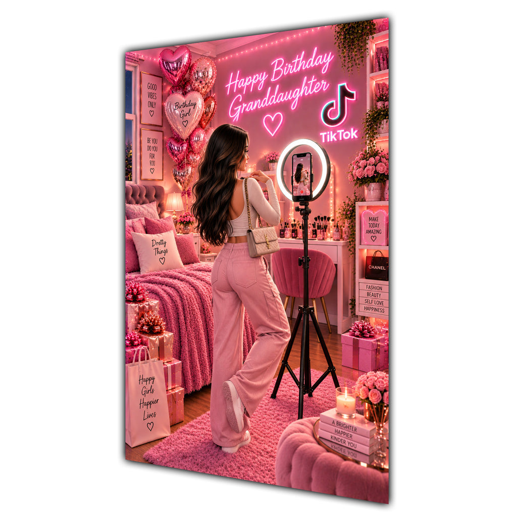 Happy Birthday Granddaughter Brown Hair Pink Selfie Card A5