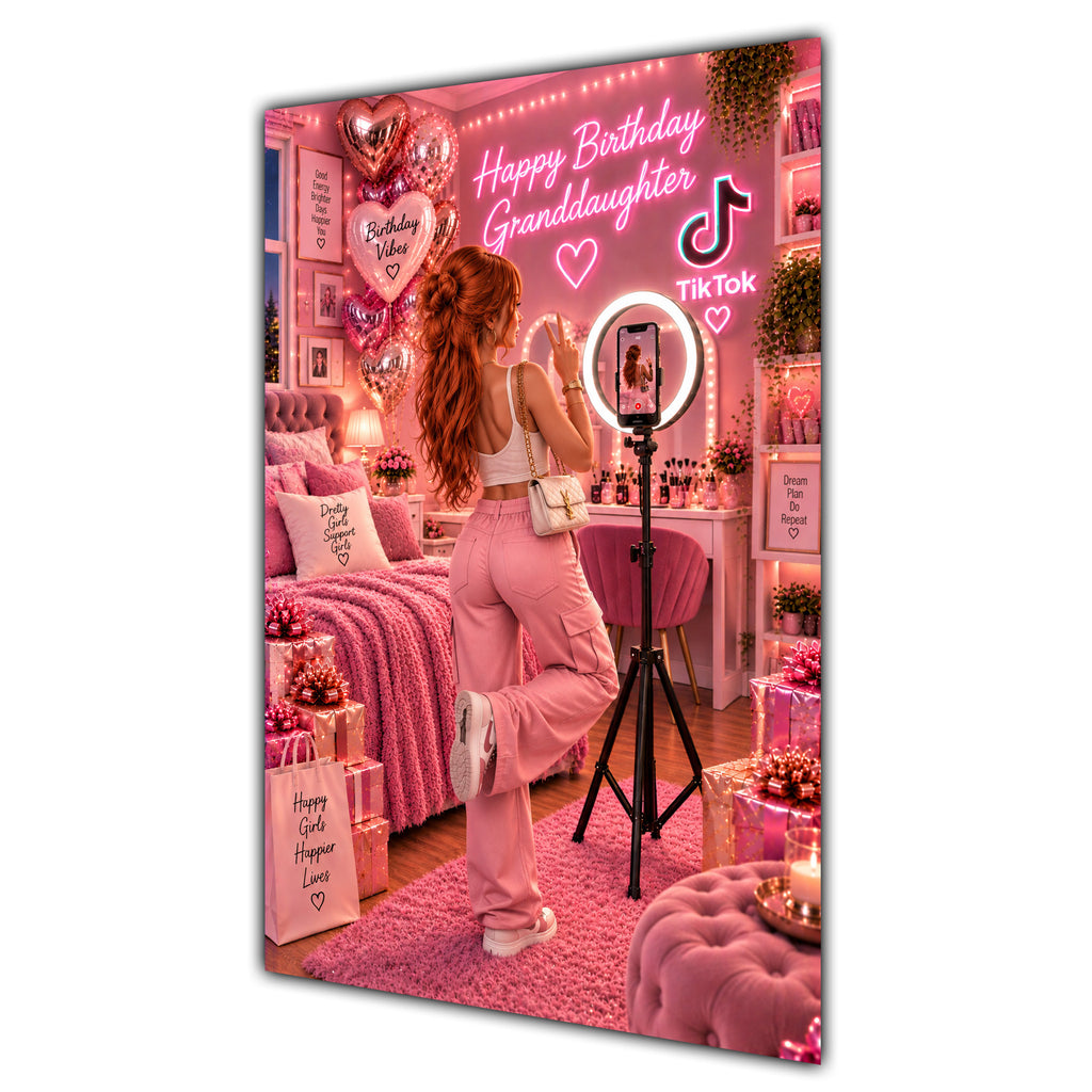 Happy Birthday Granddaughter Ginger Hair Pink Selfie Card A5