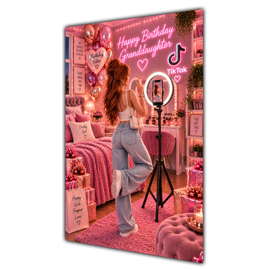 Happy Birthday Granddaughter Ginger Hair Pink Selfie Card A5