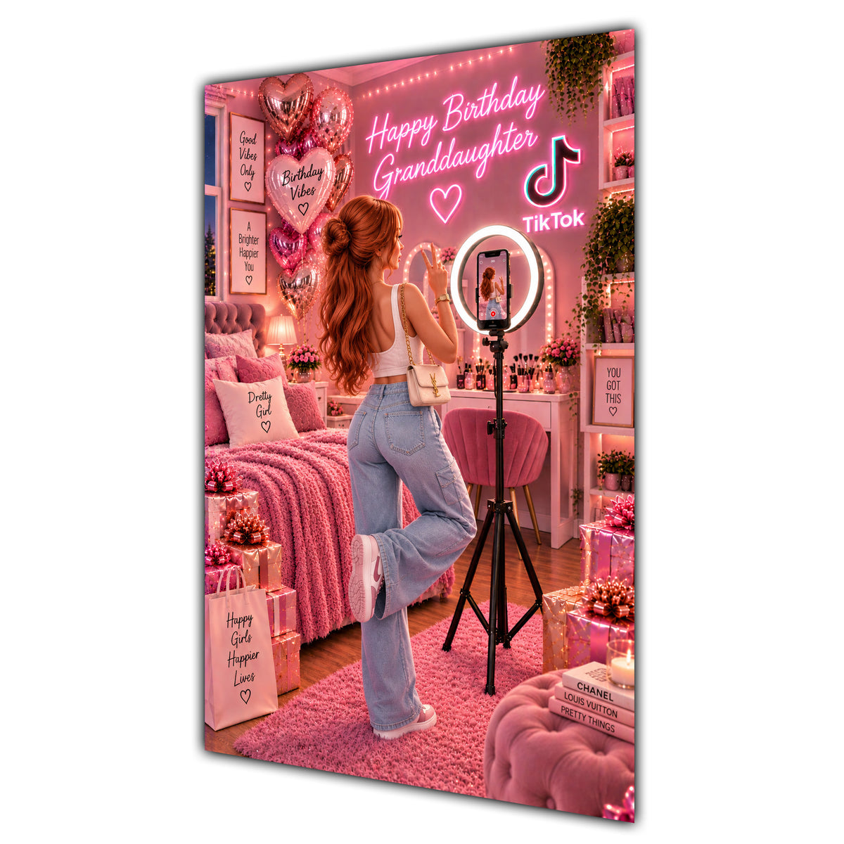 Happy Birthday Granddaughter Ginger Hair Pink Selfie Card A5