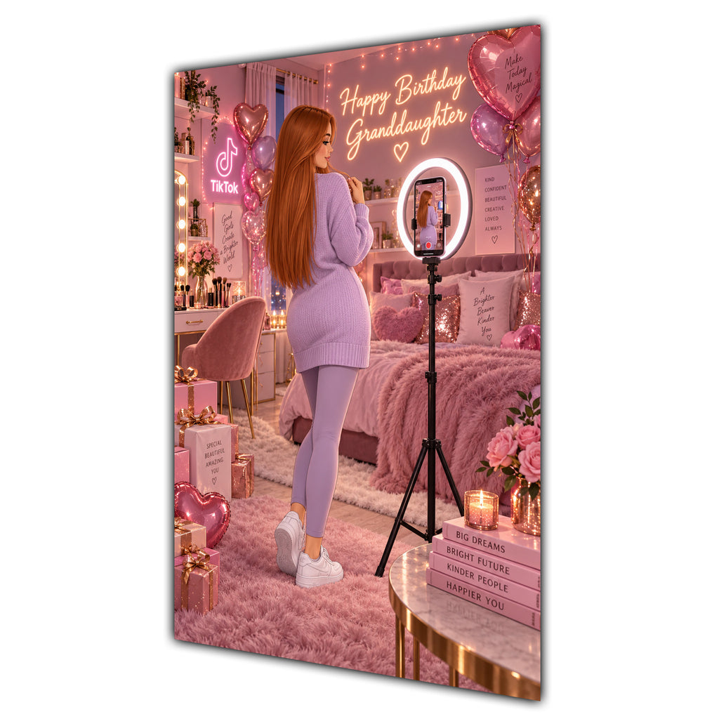 Happy Birthday Granddaughter Ginger Hair Pink Selfie Card A5