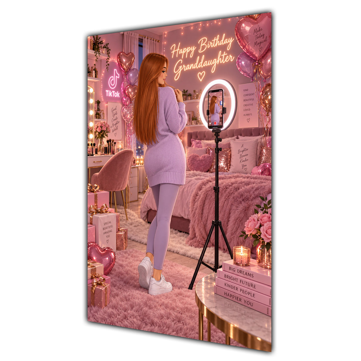 Happy Birthday Granddaughter Ginger Hair Pink Selfie Card A5