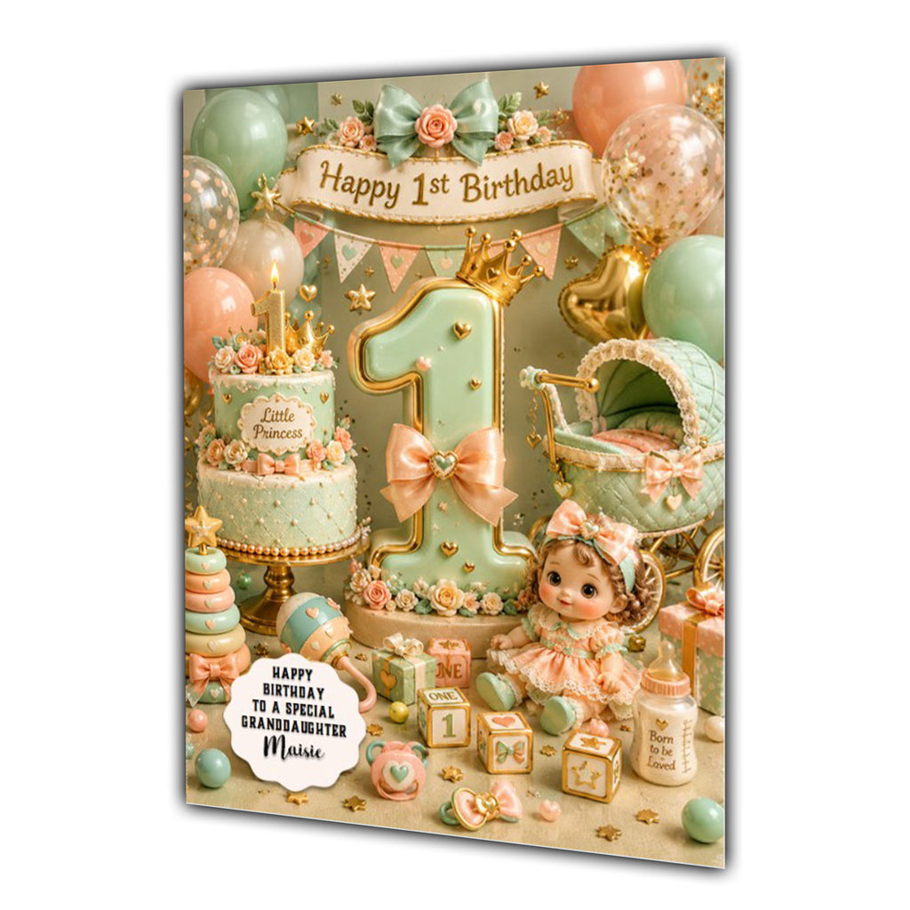 1st Birthday Card Girl Doll Pram Granddaughter Daughter Niece Large A5 Size