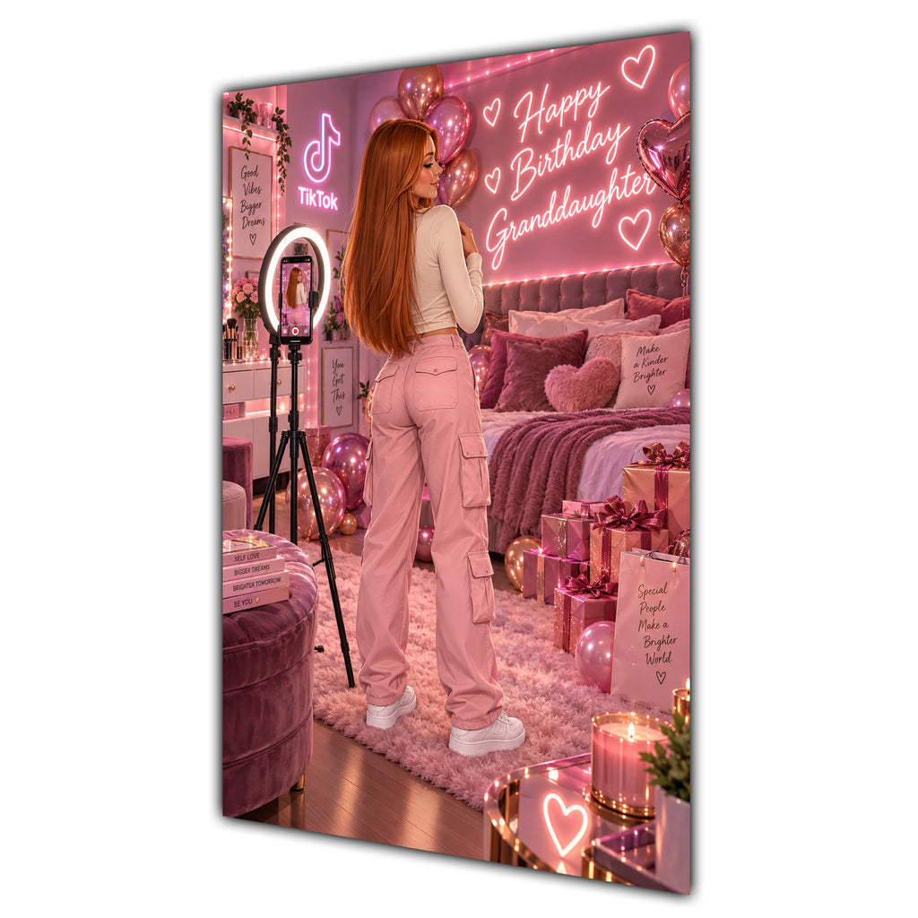 Happy Birthday Granddaughter Ginger Hair Pink Selfie Card A5