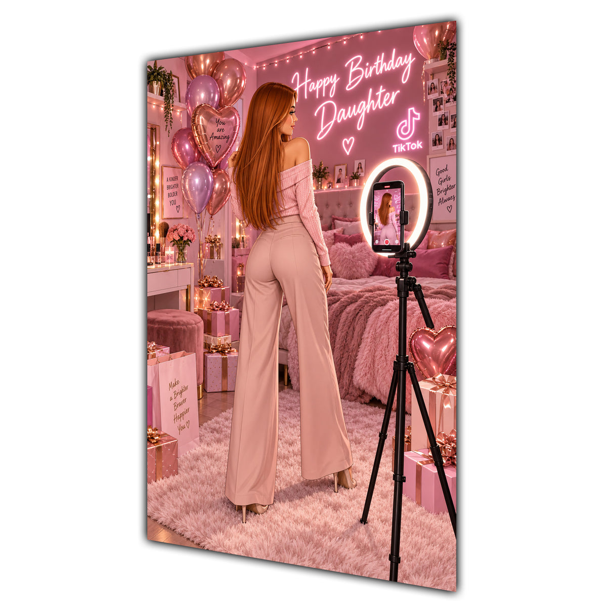 Happy Birthday Daughter Ginger Hair Pink Selfie Card A5