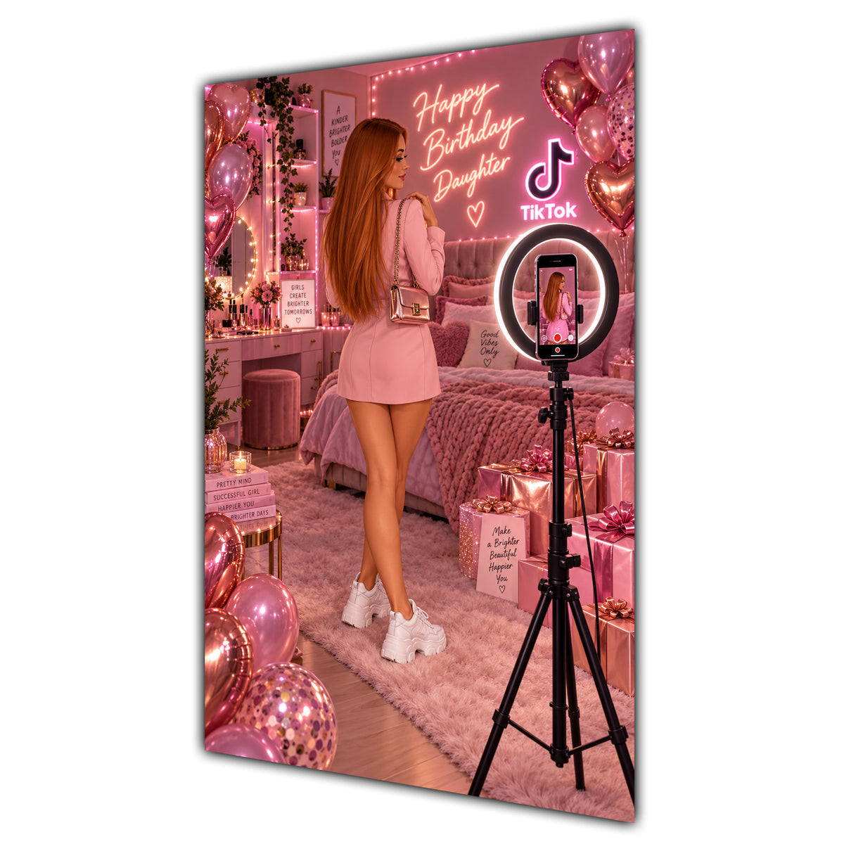 Happy Birthday Daughter Ginger Hair Pink Selfie Card A5