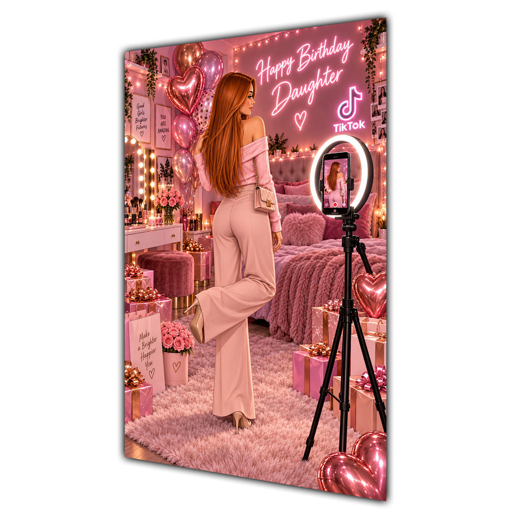 Happy Birthday Daughter Ginger Hair Pink Selfie Card A5