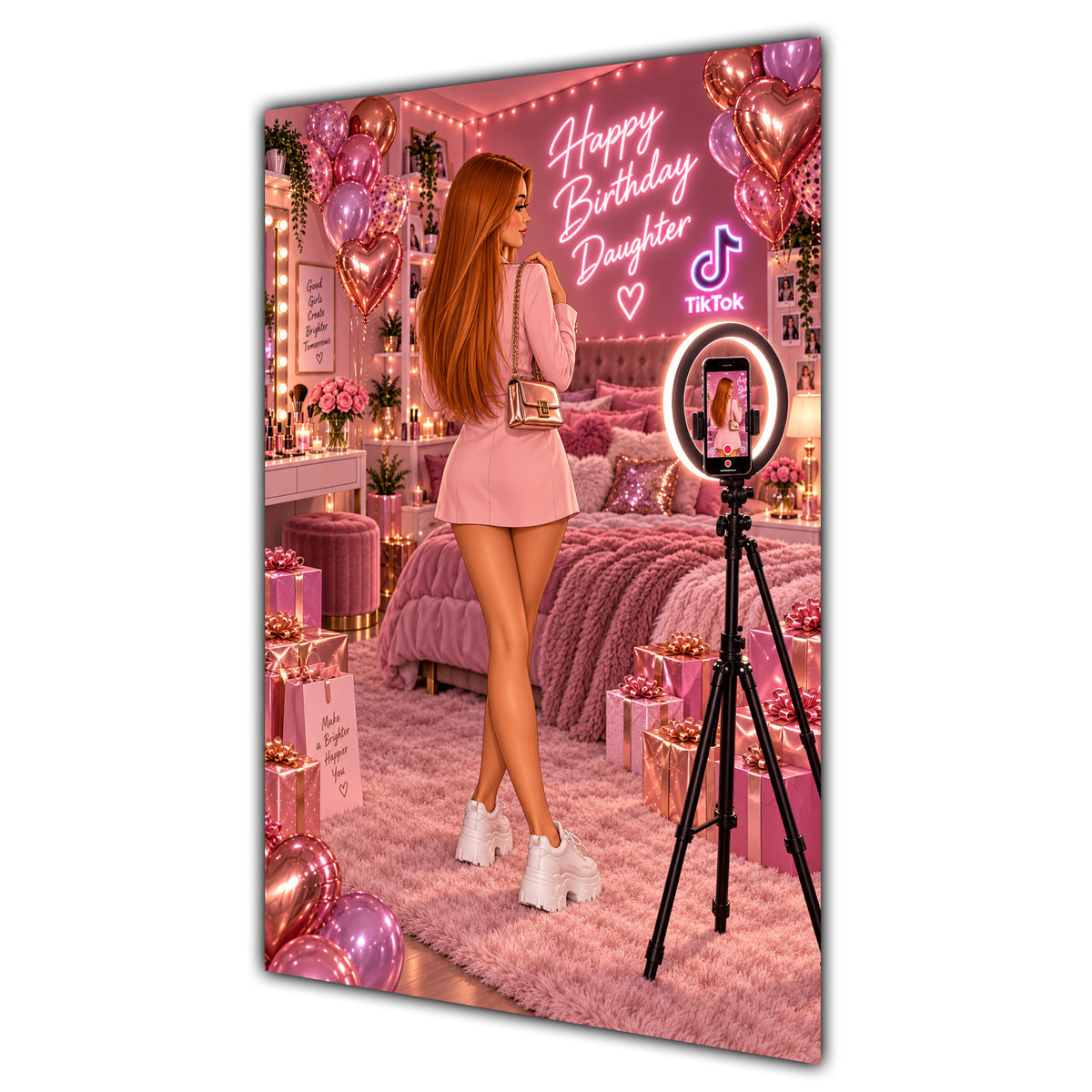 Happy Birthday Daughter Ginger Hair Pink Selfie Card A5
