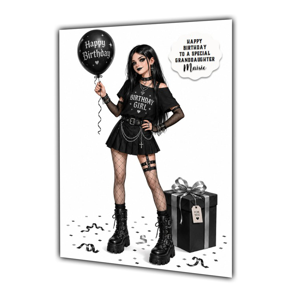 Personalised Birthday Card Girls Goth Gothic Granddaughter Daughter A5 Size
