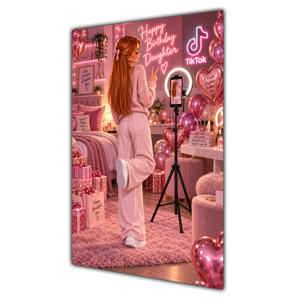 Happy Birthday Daughter Ginger Hair Pink Selfie Card A5