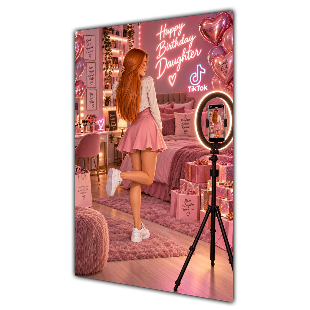Happy Birthday Daughter Ginger Hair Pink Selfie Card A5