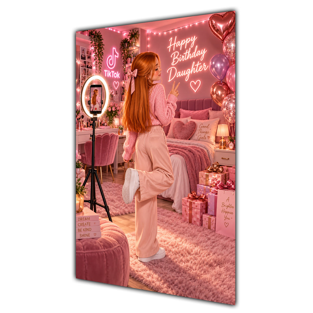 Happy Birthday Daughter Ginger Hair Pink Selfie Card A5
