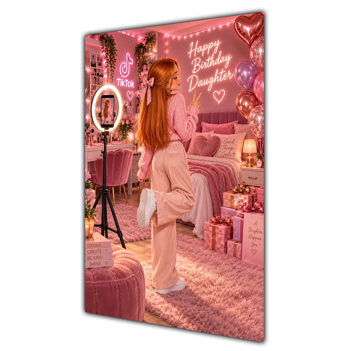 Happy Birthday Daughter Ginger Hair Pink Selfie Card A5