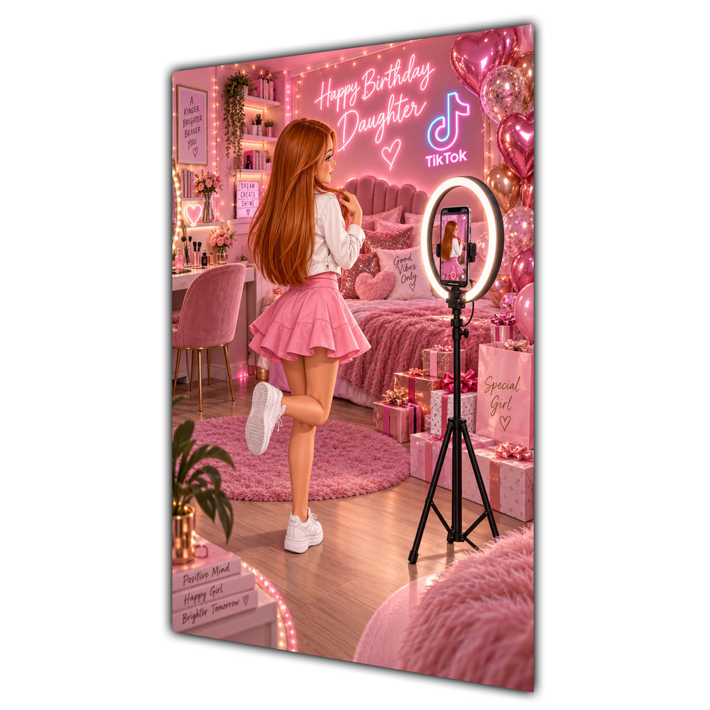 Happy Birthday Daughter Ginger Hair Pink Selfie Card A5